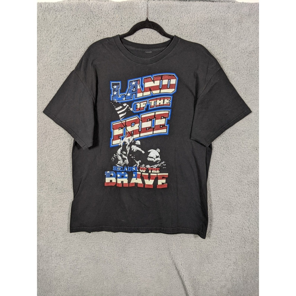 Patriotic Graphic Tee Mens M Black Print "Land Of The Free Because Of The Brave"